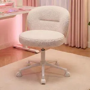 Homkdom Cute Vanity Chair with Wheels Comfy Desk Chair with Back Height Adjustable & 360° Swivel for Makeup, Study, or Light Office Work, Beige Homkdom Cute Vanity Chair with Wheels Comfy Desk Chair with Back Height Adjustable & 360° Swivel for Makeup, Study, or Light Office Work, Beige