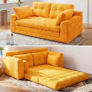 Homkdom Convertible Loveseat Sleeper, Space-Saving Folding Sofa Bed for Small Spaces, No Assembly Pull Out Couch with Pillows, Orange Homkdom Convertible Loveseat Sleeper, Space-Saving Folding Sofa Bed for Small Spaces, No Assembly Pull Out Couch with Pillows, Orange