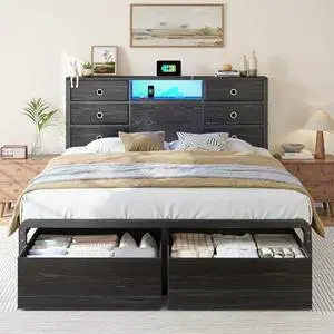 Homkdom Queen Size Bed Frame with 8 Fabric Drawers Storage, LED Lights & Charging Station, Metal Platform Bed Frame with Headboard Storage,No-Noise,Easy Assembly,Black Homkdom Queen Size Bed Frame with 8 Fabric Drawers Storage, LED Lights & Charging Station, Metal Platform Bed Frame with Headboard Storage,No-Noise,Easy Assembly,Black