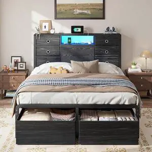 Homkdom Full Size Bed Frame with 8 Fabric Drawers Storage, LED Lights & Charging Station, Metal Platform Bed Frame with Headboard Storage,No-Noise,Easy Assembly,Black Homkdom Full Size Bed Frame with 8 Fabric Drawers Storage, LED Lights & Charging Station, Metal Platform Bed Frame with Headboard Storage,No-Noise,Easy Assembly,Black