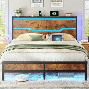 Homkdom Full Size Bed Frame with LED Lights & Charging Station,Bed Frame Full with Headboard & 13" Under Bed Storage, All-Metal Support System, No Box Spring Needed, Easy Assembly,Modern Brown Homkdom Full Size Bed Frame with LED Lights & Charging Station,Bed Frame Full with Headboard & 13" Under Bed Storage, All-Metal Support System, No Box Spring Needed, Easy Assembly,Modern Brown