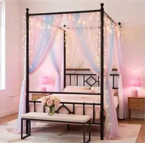 Homkdom Canopy Bed Frame with Storage Headboard, Twin Size Bed Frame with 4 Removable Posts, Sturdy Metal Platform with Under-Bed Storage, Dual Purpose Bed Frame, No Box Spring Needed, Black Homkdom Canopy Bed Frame with Storage Headboard, Twin Size Bed Frame with 4 Removable Posts, Sturdy Metal Platform with Under-Bed Storage, Dual Purpose Bed Frame, No Box Spring Needed, Black