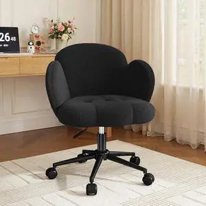 Homkdom Desk Chair with Wheels, Vanity Chair with Back, Upholstered Home Office Chair Height Adjustable, Computer Task Chairs for Study, Makeup & Relaxation, Black Homkdom Desk Chair with Wheels, Vanity Chair with Back, Upholstered Home Office Chair Height Adjustable, Computer Task Chairs for Study, Makeup & Relaxation, Black