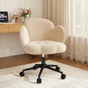 Homkdom Petal Vanity Chair with Wheels, Cute Desk Chair with Back, Upholstered Home Office Chair Height Adjustable, Vanity Chairs for Bedroom, Living Room, Creamy Beige Homkdom Petal Vanity Chair with Wheels, Cute Desk Chair with Back, Upholstered Home Office Chair Height Adjustable, Vanity Chairs for Bedroom, Living Room, Creamy Beige