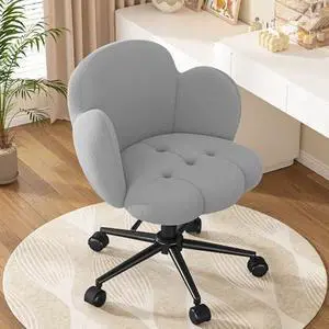 Homkdom Desk Chair with Wheels, Vanity Chair with Back, Upholstered Home Office Chair Height Adjustable, Computer Task Chairs for Study, Makeup & Relaxation, Grey Homkdom Desk Chair with Wheels, Vanity Chair with Back, Upholstered Home Office Chair Height Adjustable, Computer Task Chairs for Study, Makeup & Relaxation, Grey