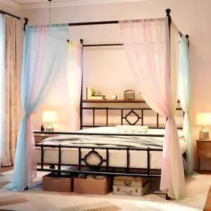 Homkdom Canopy Bed Frame with Storage Headboard, Queen Size Bed Frame with 4 Removable Posts, Sturdy Metal Platform with Under-Bed Storage, Dual Purpose Bed Frame, No Box Spring Needed, Black Homkdom Canopy Bed Frame with Storage Headboard, Queen Size Bed Frame with 4 Removable Posts, Sturdy Metal Platform with Under-Bed Storage, Dual Purpose Bed Frame, No Box Spring Needed, Black