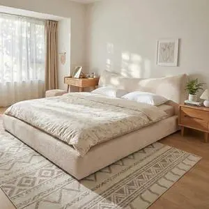 Homkdom Cloud Bed Frame with Headboard,Upholstered Soft King Size Bed Frame Rounded Corner Design,Boucle Bed Frame for Modern Bedrooms Apartments, Guest Rooms,Beige Homkdom Cloud Bed Frame with Headboard,Upholstered Soft King Size Bed Frame Rounded Corner Design,Boucle Bed Frame for Modern Bedrooms Apartments, Guest Rooms,Beige