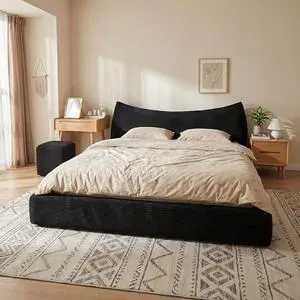 Homkdom Cloud Bed Frame with Headboard,Upholstered Soft King Size Bed Frame Rounded Corner Design,Boucle Bed Frame for Modern Bedrooms Apartments, Guest Rooms,Black Homkdom Cloud Bed Frame with Headboard,Upholstered Soft King Size Bed Frame Rounded Corner Design,Boucle Bed Frame for Modern Bedrooms Apartments, Guest Rooms,Black
