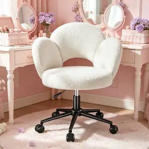 Homkdom Flower Vanity Chair, Cute Petal Desk Chair with Wheels, Height Adjustable & Armless Swivel Makeup Task Chair for Relaxation, Study, White Homkdom Flower Vanity Chair, Cute Petal Desk Chair with Wheels, Height Adjustable & Armless Swivel Makeup Task Chair for Relaxation, Study, White