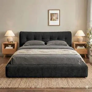 Homkdom Cloud Bed Frame,Upholstered Soft King Size Bed Frame with Headboard,Anti-Round Corner Design for Teens Adults,Sturdy Support, No Box Spring Needed, Black,Corduroy Homkdom Cloud Bed Frame,Upholstered Soft King Size Bed Frame with Headboard,Anti-Round Corner Design for Teens Adults,Sturdy Support, No Box Spring Needed, Black,Corduroy