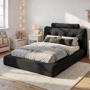 Homkdom Cloud Bed Frame with Thick Headboard,4 Inch Foam Padded Soft Full Bed Frame Platform,Full Size Bed Frame,No Box Spring, Easy Assembly, Corduroy,Black Homkdom Cloud Bed Frame with Thick Headboard,4 Inch Foam Padded Soft Full Bed Frame Platform,Full Size Bed Frame,No Box Spring, Easy Assembly, Corduroy,Black