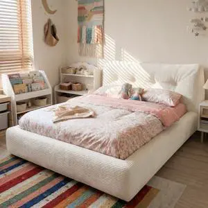 Homkdom Cloud Bed Frame with Thick Button Design Headboard,Upholstered Soft Full Bed Frame with 4 Inch Foam Padded Soft Bedframe Platform,No Box Spring, Easy Assembly, Corduroy,Beige Homkdom Cloud Bed Frame with Thick Button Design Headboard,Upholstered Soft Full Bed Frame with 4 Inch Foam Padded Soft Bedframe Platform,No Box Spring, Easy Assembly, Corduroy,Beige