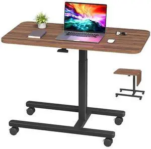 Homkdom C Shaped Table with Wheels, Side End Table with Extended Desktop, Adjustable Rolling Desk for Small Space, Dorm, Height Adjustment (29.5"-44"), Walnut Brown Homkdom C Shaped Table with Wheels, Side End Table with Extended Desktop, Adjustable Rolling Desk for Small Space, Dorm, Height Adjustment (29.5"-44"), Walnut Brown