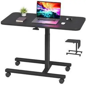 Homkdom C Shaped Table with Wheels, Side End Table with Extended Desktop, Adjustable Rolling Desk for Small Space, Dorm, Height Adjustment (29.5"-44"), Black Homkdom C Shaped Table with Wheels, Side End Table with Extended Desktop, Adjustable Rolling Desk for Small Space, Dorm, Height Adjustment (29.5"-44"), Black