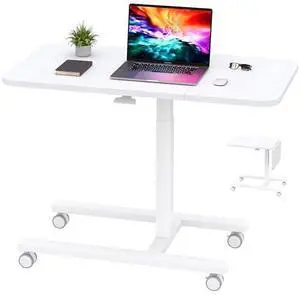 Homkdom C Shaped Table with Wheels, Side End Table with Extended Desktop, Adjustable Rolling Desk for Small Space, Dorm, Height Adjustment (29.5"-44"), White Homkdom C Shaped Table with Wheels, Side End Table with Extended Desktop, Adjustable Rolling Desk for Small Space, Dorm, Height Adjustment (29.5"-44"), White