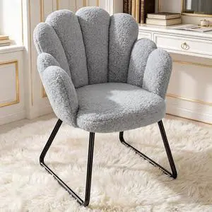 Homkdom Living Room Chairs, Cute Vanity Chair with Petal Back & Black Sled Base, Waiting Room Chairs for Bedroom, Living Room, Makeup Room, No Wheels, Light Grey Homkdom Living Room Chairs, Cute Vanity Chair with Petal Back & Black Sled Base, Waiting Room Chairs for Bedroom, Living Room, Makeup Room, No Wheels, Light Grey
