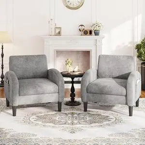 Homkdom Accent Chairs Set of 2,Comfy,Mid-Century,2 Side Pockets,Armchair,Upholstered Bedroom Chair for Apartment,Waiting Room,Grey Homkdom Accent Chairs Set of 2,Comfy,Mid-Century,2 Side Pockets,Armchair,Upholstered Bedroom Chair for Apartment,Waiting Room,Grey