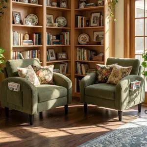 Homkdom Accent Chairs Set of 2, Comfy Mid Century Modern Reading Chair with Side Pockets,Comfy Living Room Chair for Bedroom,Upholstered Armchair for Office, Apartment, Small Room,Green Homkdom Accent Chairs Set of 2, Comfy Mid Century Modern Reading Chair with Side Pockets,Comfy Living Room Chair for Bedroom,Upholstered Armchair for Office, Apartment, Small Room,Green