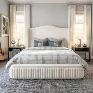 Homkdom Cloud Bed Frame Full Size, Upholstered Platform Bed with Extra High Wingback Headboard, Shimmering Fabric & Thick Corduroy Design for Stability, No Box Spring Needed, Easy Assembly, White Homkdom Cloud Bed Frame Full Size, Upholstered Platform Bed with Extra High Wingback Headboard, Shimmering Fabric & Thick Corduroy Design for Stability, No Box Spring Needed, Easy Assembly, White