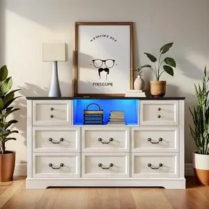 Homkdom White Dresser for Bedroom with Charging Station & Led Lights,55.02" TV Stand with 8 Drawers,Dressers & Chests of Drawers with Open Shelves,Hallway 55.02" W x 34.53" H x 15.77" D White Homkdom White Dresser for Bedroom with Charging Station & Led Lights,55.02" TV Stand with 8 Drawers,Dressers & Chests of Drawers with Open Shelves,Hallway 55.02" W x 34.53" H x 15.77" D White