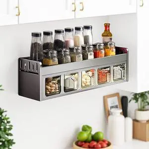 Homkdom Spice Rack wall-mounted,5 Gird Space-Saving Spice Organizer for Spice Jars and Seasonings,Hanging Spice Organizer Set for Kitchen Cabinet,Dining Homkdom Spice Rack wall-mounted,5 Gird Space-Saving Spice Organizer for Spice Jars and Seasonings,Hanging Spice Organizer Set for Kitchen Cabinet,Dining