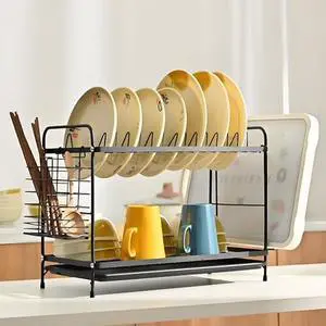 Homkdom 2 Tier Dish Rack for Saving Space,Dish Drying Rack with Utensil Holder,Black Dish Racks for Kitchen Counter Homkdom 2 Tier Dish Rack for Saving Space,Dish Drying Rack with Utensil Holder,Black Dish Racks for Kitchen Counter