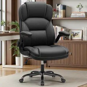 PU Leather Executive Office Chair, Ergonomic High-Back Computer & Gaming Chair with Adjustable Height, Rolling Swivel & Flip-Up Armrests, Comfy Padded Seat for Home Office-Black PU Leather Executive Office Chair, Ergonomic High-Back Computer & Gaming Chair with Adjustable Height, Rolling Swivel & Flip-Up Armrests, Comfy Padded Seat for Home Office-Black