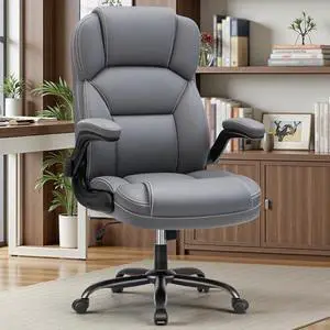 PU Leather Executive Office Chair, Ergonomic High-Back Computer & Gaming Chair with Adjustable Height, Rolling Swivel & Flip-Up Armrests, Comfy Padded Seat for Home Office-Gray PU Leather Executive Office Chair, Ergonomic High-Back Computer & Gaming Chair with Adjustable Height, Rolling Swivel & Flip-Up Armrests, Comfy Padded Seat for Home Office-Gray