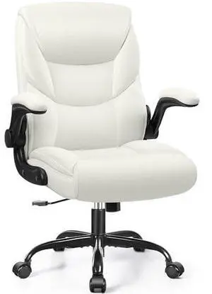 FelixKing Leather Office Chair, Small PU Ergonomic Desk Chair, Comfy Computer Chair with Wheels and Flip-up Armrests, Adjustable Height Mid Back Executive Office Chair for Short People-White FelixKing Leather Office Chair, Small PU Ergonomic Desk Chair, Comfy Computer Chair with Wheels and Flip-up Armrests, Adjustable Height Mid Back Executive Office Chair for Short People-White