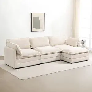 ROWHY Oversized Modular Sectional Sofa with Movable Ottoman, 112 Inch 4 Seat Modern Corduroy Sofa Set, Convertible L Shaped Couch for Living Room and Office, Beige ROWHY Oversized Modular Sectional Sofa with Movable Ottoman, 112 Inch 4 Seat Modern Corduroy Sofa Set, Convertible L Shaped Couch for Living Room and Office, Beige