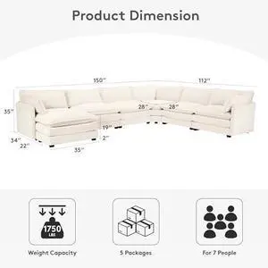 ROWHY 150'' Modular Sectional Cloud Couch, 7 Seater Corner Sofa Big Comfy Corduroy V Shaped Couch with 4 Throw Pillows, Convertible Chaise, Ottoman, Couches for Living Room Office Beige ROWHY 150'' Modular Sectional Cloud Couch, 7 Seater Corner Sofa Big Comfy Corduroy V Shaped Couch with 4 Throw Pillows, Convertible Chaise, Ottoman, Couches for Living Room Office Beige