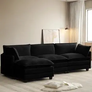 ROWHY 112'' Modular Sectional Cloud Couch with Movable Ottoman, 4 Seat Modern Chenille Sofa with 2 Throw Pillows, Deep Seat L Shaped Couch for Living Room Bedroom Apartment, Black | Arrange Freedom, P ROWHY 112'' Modular Sectional Cloud Couch with Movable Ottoman, 4 Seat Modern Chenille Sofa with 2 Throw Pillows, Deep Seat L Shaped Couch for Living Room Bedroom Apartment, Black | Arrange Freedom, P