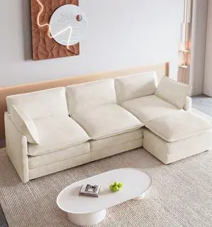 ROWHY 112'' Oversized Modular Sectional Cloud Couch with Movable Ottoman, 4 Seat Modern Corduroy Sofa, Deep Seat L Shaped Couch for Living Room Bedroom Apartment, Cream ROWHY 112'' Oversized Modular Sectional Cloud Couch with Movable Ottoman, 4 Seat Modern Corduroy Sofa, Deep Seat L Shaped Couch for Living Room Bedroom Apartment, Cream