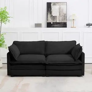 ROWHY Sectional 2 Seat Cloud Loveseat with 2 Throw Pillows, Modern Corduroy Love Seat Sleeper Bed, Convertible Cozy Sofa for Living Room and Office, Black ROWHY Sectional 2 Seat Cloud Loveseat with 2 Throw Pillows, Modern Corduroy Love Seat Sleeper Bed, Convertible Cozy Sofa for Living Room and Office, Black