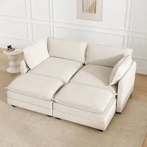 78'' Modular Sectional Cloud Couch with 2 Movable Ottoman, 4 Seat Comfy Modern Corduroy Sofa with 2 Throw Pillows, Deep Seat Sleeper Couch for Living Room Bedroom Apartment, Beige 78'' Modular Sectional Cloud Couch with 2 Movable Ottoman, 4 Seat Comfy Modern Corduroy Sofa with 2 Throw Pillows, Deep Seat Sleeper Couch for Living Room Bedroom Apartment, Beige