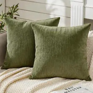 GRUSIGN Decorative Corduroy Throw Pillow Covers 16x16 Inch Set of 2,Cushion with Shredded Foam Filling,Pillow with Washable Cover, Cozy Replacement Cushion for Living Room,Green Cushion GRUSIGN Decorative Corduroy Throw Pillow Covers 16x16 Inch Set of 2,Cushion with Shredded Foam Filling,Pillow with Washable Cover, Cozy Replacement Cushion for Living Room,Green Cushion