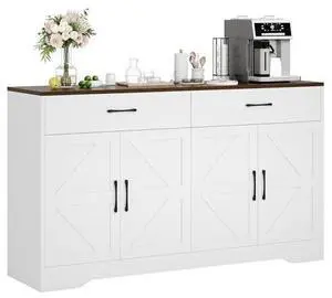 55" Sideboard Buffet Cabinet with Storage, Large Kitchen Storage Sideboard with Drawers & Doors, Modern Wood Farmhouse Coffee Bar Cabinet, Buffet Table for Kitchen, Dining Room, Living Room, White 55" Sideboard Buffet Cabinet with Storage, Large Kitchen Storage Sideboard with Drawers & Doors, Modern Wood Farmhouse Coffee Bar Cabinet, Buffet Table for Kitchen, Dining Room, Living Room, White