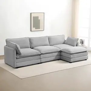 ROWHY Oversized Modular Sectional Sofa with Movable Ottoman, 112 Inch 4 Seat Modern Corduroy Sofa Set, Convertible L Shaped Couch for Living Room and Office, Light Grey ROWHY Oversized Modular Sectional Sofa with Movable Ottoman, 112 Inch 4 Seat Modern Corduroy Sofa Set, Convertible L Shaped Couch for Living Room and Office, Light Grey