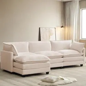 ROWHY 112'' Modular Sectional Cloud Couch with Movable Ottoman, 4 Seat Modern Chenille Sofa with 2 Throw Pillows, Deep Seat L Shaped Couch for Living Room Bedroom Apartment, Beige | Arrange Freedom, P ROWHY 112'' Modular Sectional Cloud Couch with Movable Ottoman, 4 Seat Modern Chenille Sofa with 2 Throw Pillows, Deep Seat L Shaped Couch for Living Room Bedroom Apartment, Beige | Arrange Freedom, P