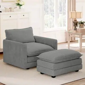 ROWHY Single Armchair with Ottoman, Modern Corduroy Cloud Couch with Convertible Chaise, Upholstered Sofa Set for Living Room and Office, Dark Grey ROWHY Single Armchair with Ottoman, Modern Corduroy Cloud Couch with Convertible Chaise, Upholstered Sofa Set for Living Room and Office, Dark Grey