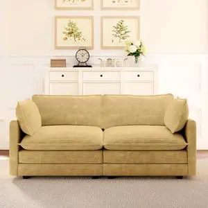 ROWHY 78'' Sectional 2 Seat Cloud Loveseat with 2 Throw Pillows, Modern Corduroy Love Seat, Convertible Cozy Sofa for Living Room, Bedroom and Office, Yellow ROWHY 78'' Sectional 2 Seat Cloud Loveseat with 2 Throw Pillows, Modern Corduroy Love Seat, Convertible Cozy Sofa for Living Room, Bedroom and Office, Yellow