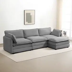 ROWHY 112'' Modular Sectional Cloud Couch with Movable Ottoman, 4 Seat Modern Corduroy Sofa with 2 Throw Pillows, Comfy Deep Seat L Shaped Couches for Living Room Bedroom Apartment, Dark Grey ROWHY 112'' Modular Sectional Cloud Couch with Movable Ottoman, 4 Seat Modern Corduroy Sofa with 2 Throw Pillows, Comfy Deep Seat L Shaped Couches for Living Room Bedroom Apartment, Dark Grey