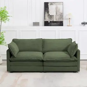 ROWHY Sectional 2 Seat Cloud Loveseat with 2 Throw Pillows, Modern Corduroy Love Seat Sleeper Bed, Convertible Cozy Sofa for Living Room and Office, Green ROWHY Sectional 2 Seat Cloud Loveseat with 2 Throw Pillows, Modern Corduroy Love Seat Sleeper Bed, Convertible Cozy Sofa for Living Room and Office, Green