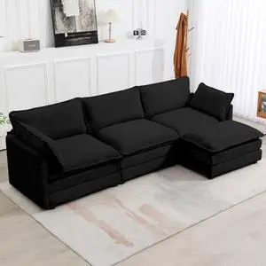 112'' Sectional Modular Cloud Couch, Oversized L Shaped 3 Seat Sofa with Movable Ottomans, 2 Throw Pillows, Upholstered Corduroy L Shape Comfy Deep Couches for Living Room and Office, Black 112'' Sectional Modular Cloud Couch, Oversized L Shaped 3 Seat Sofa with Movable Ottomans, 2 Throw Pillows, Upholstered Corduroy L Shape Comfy Deep Couches for Living Room and Office, Black