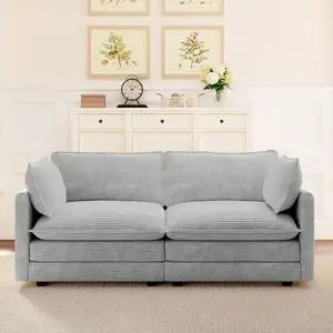 ROWHY 78'' Sectional 2 Seat Cloud Loveseat with 2 Throw Pillows, Modern Corduroy Love Seat, Cozy Sofa for Living Room, Office and Bedroom, Light Grey ROWHY 78'' Sectional 2 Seat Cloud Loveseat with 2 Throw Pillows, Modern Corduroy Love Seat, Cozy Sofa for Living Room, Office and Bedroom, Light Grey
