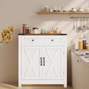 GRUSIGN 30" Coffee Bar Station, Kitchen Sideboard Buffet Cabinet with a Drawer and Adjustable Shelf, Modern Farmhouse Storage Cabinet for Kitchen, Living Room, Entryway, White GRUSIGN 30" Coffee Bar Station, Kitchen Sideboard Buffet Cabinet with a Drawer and Adjustable Shelf, Modern Farmhouse Storage Cabinet for Kitchen, Living Room, Entryway, White