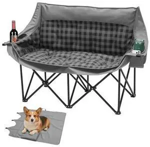 Slsy Double Camping Chair with Mat, Extra Padded Loveseat for 2 Prson Heavy Duty Folding Loveseat with Cup Holders for Beach, Camping, Fishing Slsy Double Camping Chair with Mat, Extra Padded Loveseat for 2 Prson Heavy Duty Folding Loveseat with Cup Holders for Beach, Camping, Fishing