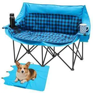Slsy Double Camping Chair with Mats, Extra Padded Loveseat for 2 Prson Heavy Duty Folding Loveseat with Cup Holders for Beach, Camping, Fishing Slsy Double Camping Chair with Mats, Extra Padded Loveseat for 2 Prson Heavy Duty Folding Loveseat with Cup Holders for Beach, Camping, Fishing