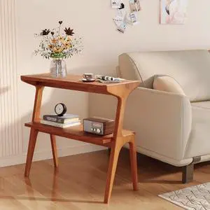 Solid Wood End Table, 2-Tier Side Table with Storage Shelf, Wooden Modern Accent Slim Bedside Table for Sofa, Living Room, Bedroom, Small Space, Easy Assembly, Cherry Solid Wood End Table, 2-Tier Side Table with Storage Shelf, Wooden Modern Accent Slim Bedside Table for Sofa, Living Room, Bedroom, Small Space, Easy Assembly, Cherry