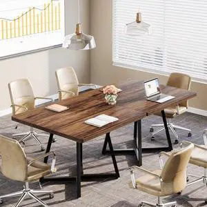 Tribesigns 31.5" Square Conference Table Set of 2, 63" Industrial Office Meeting Table for 4-6 People, Business Podcast Furniture with Metal Base for Small Spaces, Office Conference, Brown Tribesigns 31.5" Square Conference Table Set of 2, 63" Industrial Office Meeting Table for 4-6 People, Business Podcast Furniture with Metal Base for Small Spaces, Office Conference, Brown